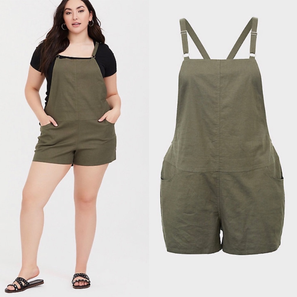 Torrid Olive green linen shortall 2XL
